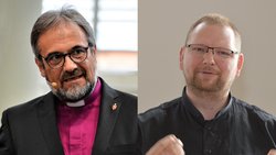 Bischof Harald Rückert (links) beruft Mitja Fritsch zum Superintendenten für den Distrikt Dresden der Ostdeutschen Konferenz der Evangelisch-methodistischen Kirche. 