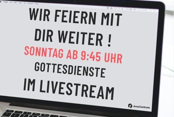 So reagieren aktuell viele Gemeinden: Sie bieten Gottesdienste als Livestream im Internet an. Hier der Homepage-Hinweis der EmK-Gemeinde Jesus-Centrum Nürnberg.
